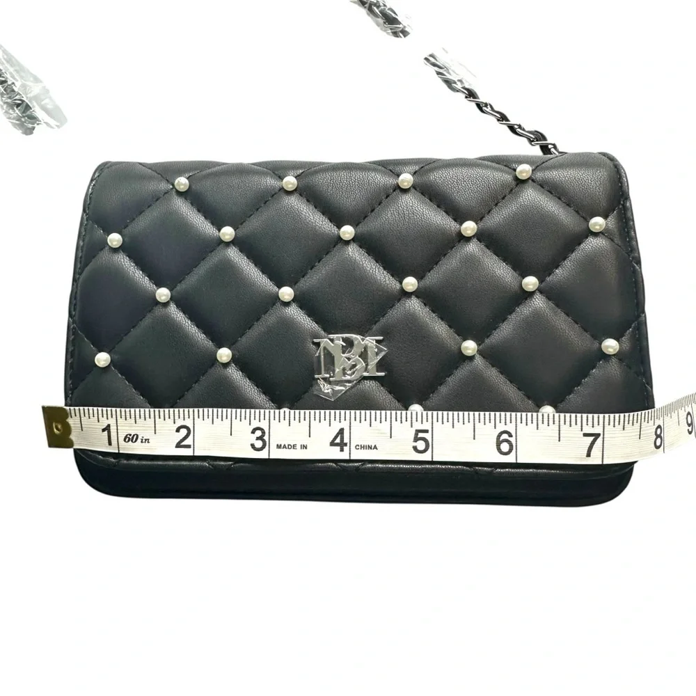 Badgley Mischka Diamond Quilted Crossbody‎ Bag Black NWT
